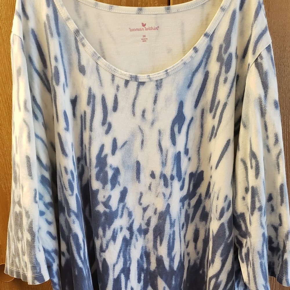 Woman Within Blue Tie-dyed Blouse